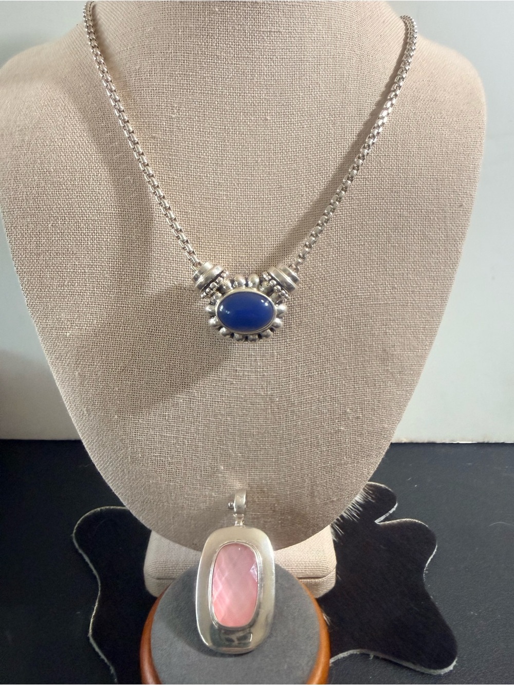 925 Sterling Silver ESPO 24” Round Box Link Necklace with Two Lock In Pendants